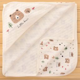 Pink Rabbit Knit Hooded Towel with Little Bear Print L 81 x B 81 cm - Off White-image-66
