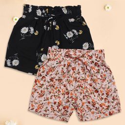 Cutecumber Pack Of 2 Floral Printed Shorts - Black & Beige-image-3