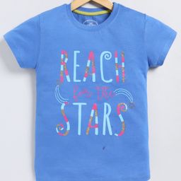 Parrot Crow Cotton Knit Short Sleeves Reach For The Stars Text Printed Tee - Royal Blue-12