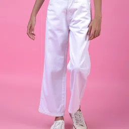 CRIMSOUNE CLUB Cotton Woven Solid Jeans - White-picture-29