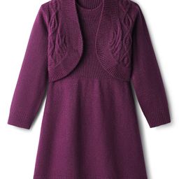 Hola Bonita Knitted Sweater Dress & Full Sleeves Woollen Shrug With Cable Knit Design - Plum-picture-11