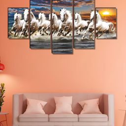Aura White & Blue 5 Piece Canvas Birds and Animals Wall Paintings-picture-14