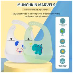 StarAndDaisy Reusable Silicone Baby Bib with Adjustable Buttons for Mess-Free Feeding, Weaning, and Easy Cleaning and Waterproof. (Printed-Light Green)(Pack of Two) image 2