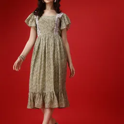 Fashion2wear Floral Printed Flutter Sleeve Georgette Fit & Flare Midi Dress-picture-39