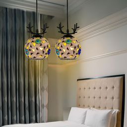 KINIS White & Yellow 2 Pieces Glass Quirky Ceiling Lamp-23