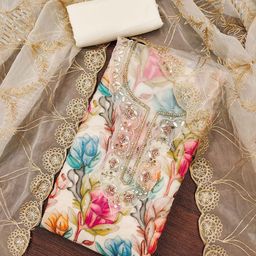 MANVAA Floral Printed Sequinned Organza Unstitched Dress Material-picture-37