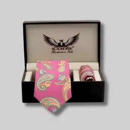 BLAQHORSE Men Paisley Microfibre Tie & Pocket Square Accessory Gift Set-image-24