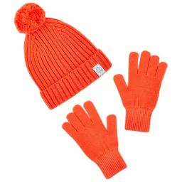 Pantaloons Junior Orange Woven Beanie & Gloves-image-46