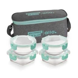 Borosilicate Glass Lunch Box Microwave Oven Safe with Detachable Lock and Canvas Grey Tiffin Bag-image-52