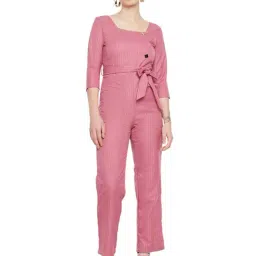 MADAME Pink Striped Maxi Jumpsuit-image-92
