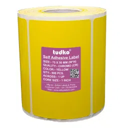 Tudko 75x50 mm 80 GSM 1 UP Self Adhesive Paper Label Yellow-5