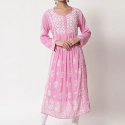 PARAMOUNT CHIKAN Pink Embroidered A Line Kurta-image-37