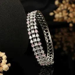 Aatmana White & Pink American Diamond Studded Rhodium-Plated Link Bracelet-image-58