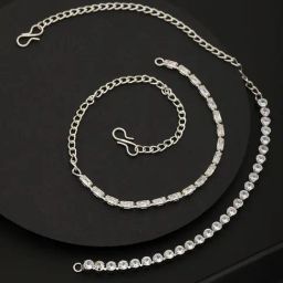 Aatmana Silver-Toned & White Cubic Zirconia Rhodium-Plated Link Bracelet - Set of 2-31