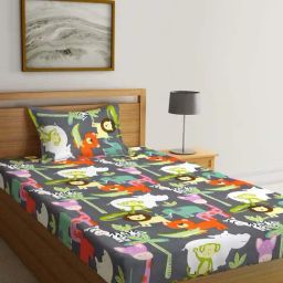 Klotthe Multicolor Cotton Blend 300 TC Single Elastic Bedsheet With 1 Pillow Cover-image-111
