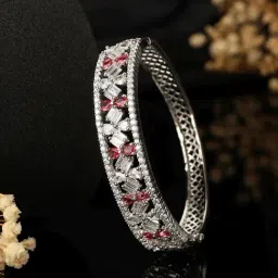 Aatmana Red & White American Diamond Studded Rhodium-Plated Link Bracelet-image-24