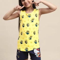 Kidsville Yellow & Black Cotton Printed Minions T-Shirt-image-38