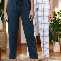 Kryptic Pink & Teal Cotton Relaxed Fit Printed Lounge Pants - Pack of 2-image-10