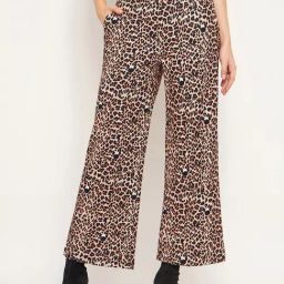MADAME Brown & Black Animal Print Regular Fit Mid Rise Trousers-28