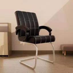 Rose Barfi 56D x 56W x 97H cm Faux Leather Mid-Back Executive Visitor Chair with Metal Legs, Black-image-13