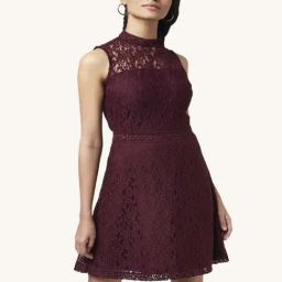 People by Pantaloons Wine Cotton Lace Pattern A-Line Dress-image-91