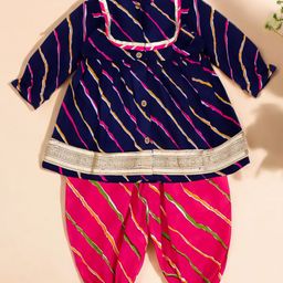 LITTLE GINNIE Girls Bandhani Printed Cotton Kurta with Dhoti Pants-image-62