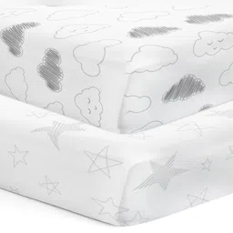 The White Cradle White & Grey 2 Pieces Geometric Cotton 120 TC Crib Bedsheets-picture-21
