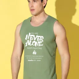 WOOSTRO Pack Of 2 Printed Combed Cotton Gym Vests VWS26(PLAIN RUST)(ALONE LGTGREEN) image 4