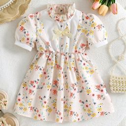 Miss & Chief Floral Print Puff Sleeve Fit & Flare Dress-55