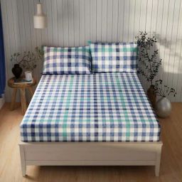 BIANCA Lopez Blue & Green Cotton 120 TC Kopa Extra Smooth Double Size Bed Sheet With Pillow covers-picture-18