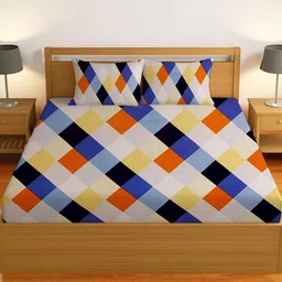 IVAZA Multicoloured Geometric 300 TC Queen Bedsheet with 2 Pillow Covers-10