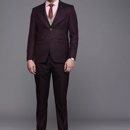 Louis Philippe Gods & Kings Men Maroon Self-Design Slim Fit Single-Breasted 3-Piece Formal Suit-picture-13