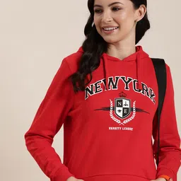HERE&NOW Graphic Printed Pure Cotton Hooded Sweatshirt-46