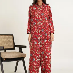 GOODHAND Floral Printed Shirt Collar Pure Cotton Shirt With Palazzo-image-34