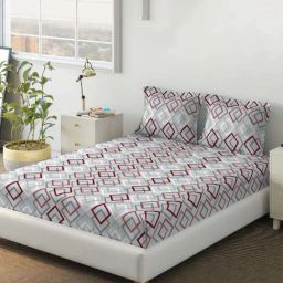 DDecor Geometric Red & Grey 136 TC Cotton Double Bedsheet with 2 Pillow Covers-image-30