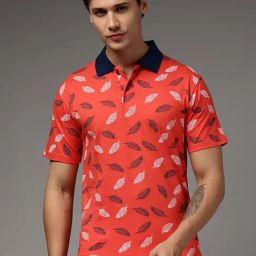 Kryptic Orange Regular Fit Printed Cotton Polo T-Shirt-image-9