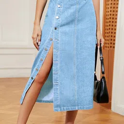 StyleCast A-Line Denim Midi Skirts-image-61