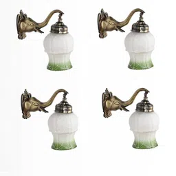 Somil Premium Designer Glass Wall/Night Lamp Elegant & Stylish Dcor Accent for Modern Interiors, Color Green, White, Size- 17 X 19.5 X 23 CM-picture-55