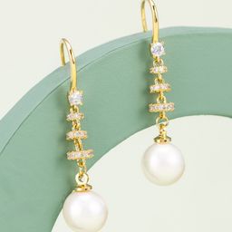 Kushal's Fashion Jewellery Gold-Plated Classic Zircon Pearl Drop Earrings-image-35