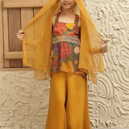 Bugandbees Girls Printed Top With Palazzos & Dupatta-image-12