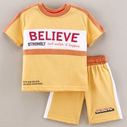 ToffyHouse Half Sleeves T-Shirt & Shorts Set Believe Strongly & Watch It Happen Print - Yellow-image-35