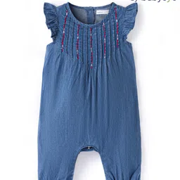 Babyoye Eco-Conscious Cotton Denim Frill Sleeves Jumpsuit Solid Colour - Blue-picture-47