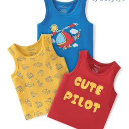 Babyoye Cotton Spandex Knit Sleeveless With Anti Bacterial Finish Helicopter Print Vests Pack of 3 -Multicolor-image-103