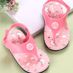 Babyoye Velcro Closure Flip Flops Unicorn Print - Pink-image-27
