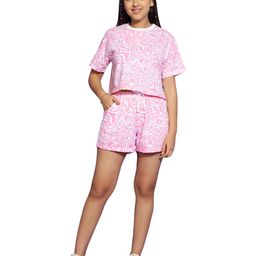 Lil Tomatoes Half Sleeves Marble Printed Cotton Jersey Knit Night Suit - Pink-image-50