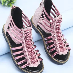 Oh! Pair Sandals with Back Zipper Closure Shimmer Detailing - Pink-picture-45