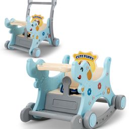 Baybee 3 in 1 Puppy Baby Rocking Chair Cum Ride On Push Car for Kids with Food Tray, Seat Belt & Backrest - Blue-19