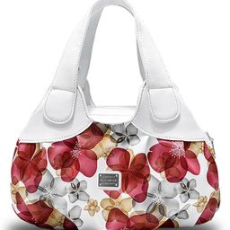 SYGA Women's Printed PU Leather Hobo Bag, Multiple Colors and Patterns, Crossbody Shoulder(WHITE FANTASY RED FLOWER)-38
