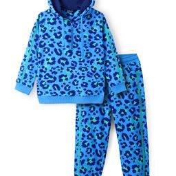 Pine Kids Cotton Knit Full Sleeves Hooded Sweatshirt & Joggers Set withPrint - Blue-image-42