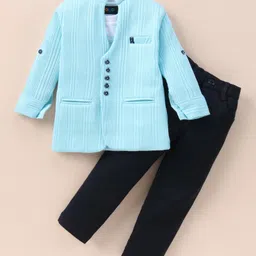 Robo Fry Lycra Knit Full Sleeves Blazer with T-Shirt & Trouser Set - Sky Blue-picture-16